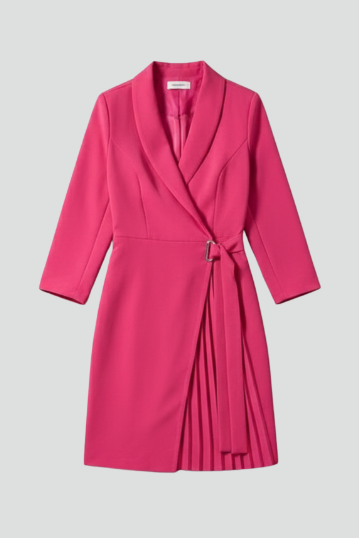 Women's sophisticated black notched collar blazer dress, ideal for office, business casual, or formal events.