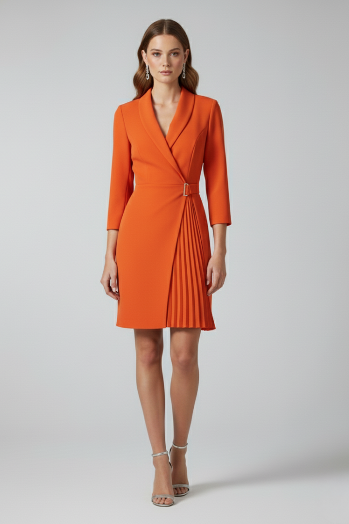 Chic formal long sleeve blazer dress for women, with a sophisticated notched collar for timeless style.