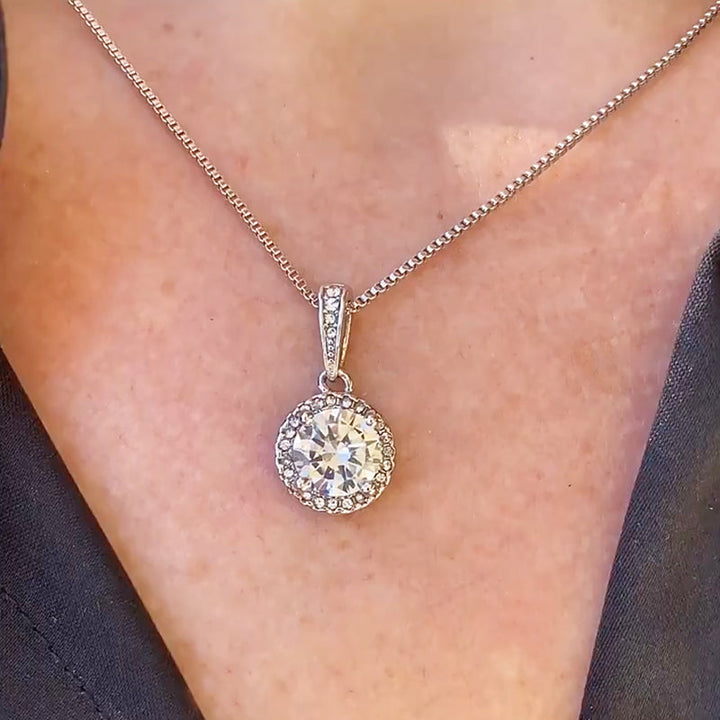 Women's sparkling soulmate round pendant necklace, silver, ideal anniversary gift.