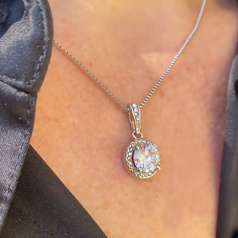 Elegant women's silver soulmate pendant necklace with round sparkling design, perfect for love gifts.