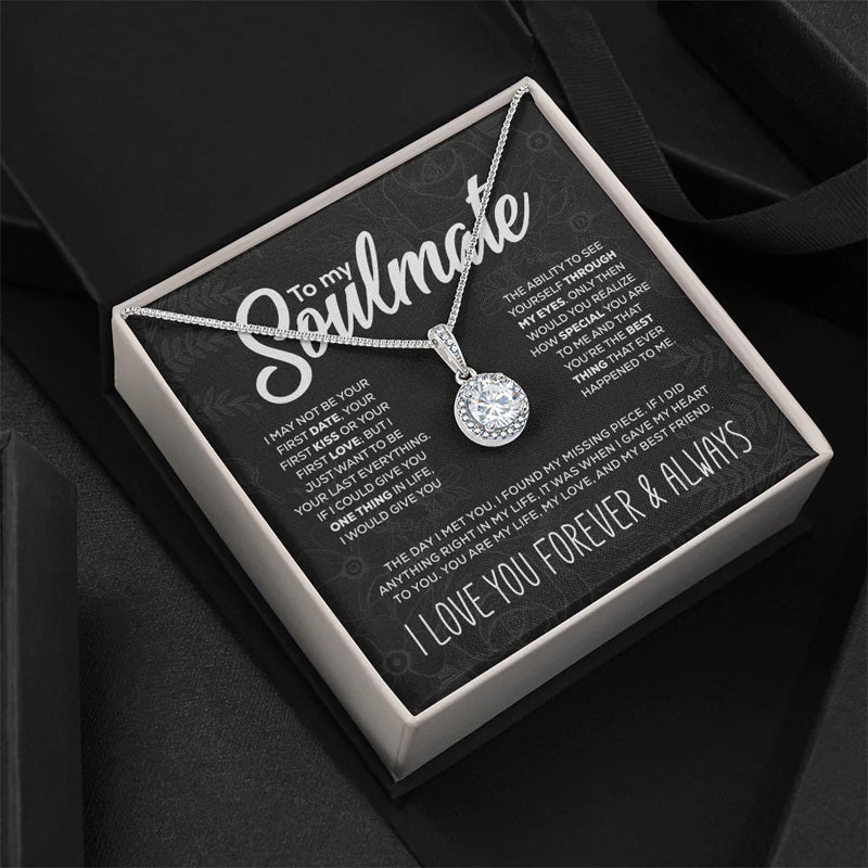Women's round sparkling soulmate pendant necklace, a thoughtful Valentine's Day gift.