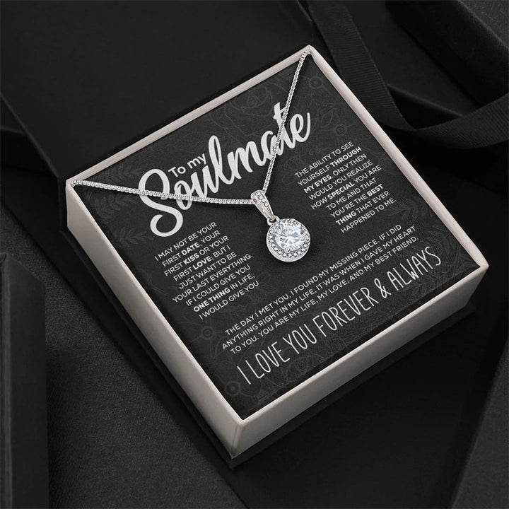Women's round sparkling soulmate pendant necklace, a thoughtful Valentine's Day gift.