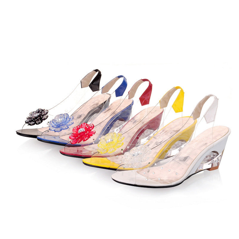Women's sparkling wedge sandals for summer elegance. Open-toe, slip-on design offers comfort.