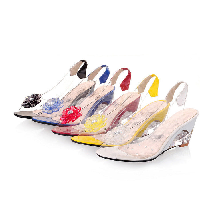 Women's sparkling wedge sandals for summer elegance. Open-toe, slip-on design offers comfort.