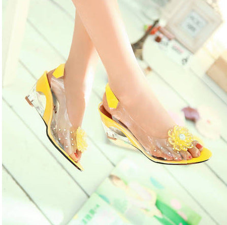 Chic women's sparkling wedge sandals by Sofia. Dressy, comfortable open-toe footwear for summer.