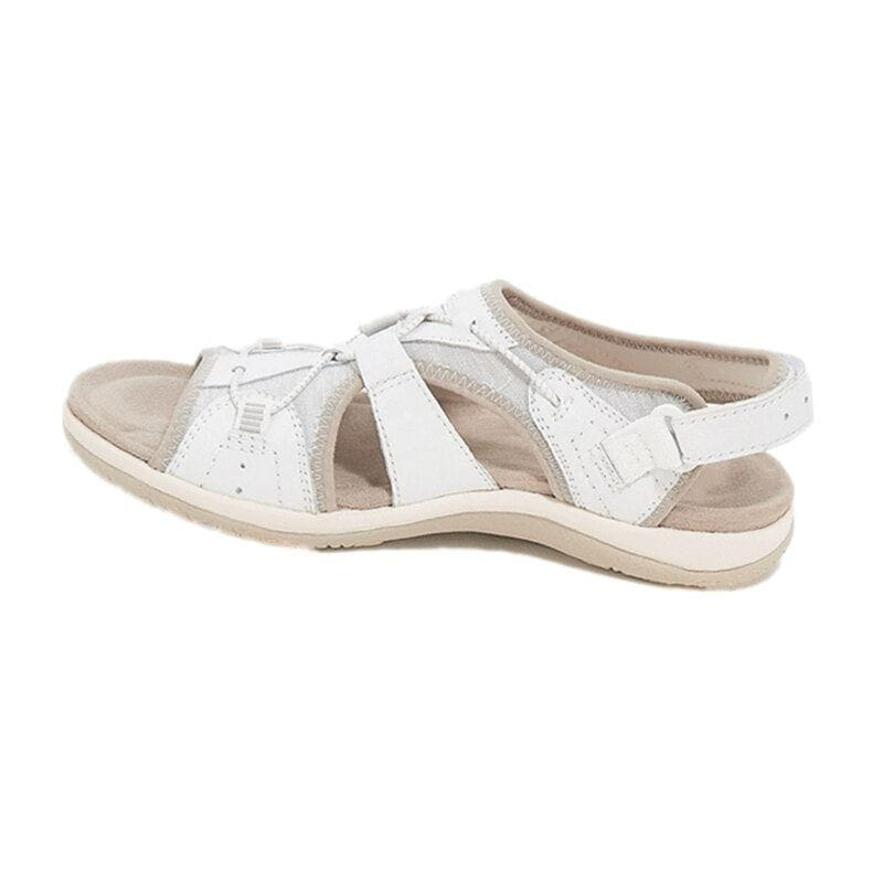 Collection of women's strappy comfort sandals in various colors, showcasing sporty fashion footwear.