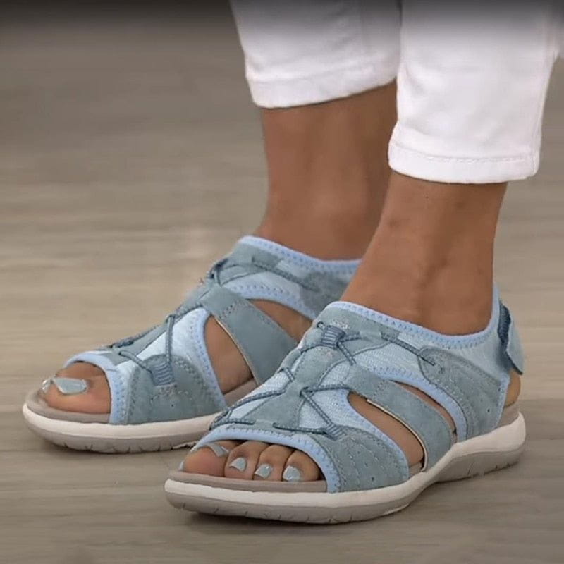 Close-up of women's comfort sandals, showing the sporty design and strappy details for summer.