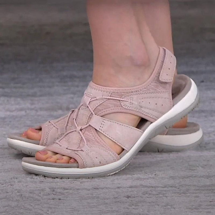 Top-down view of sporty women's sandals, emphasizing the comfortable design and fashion straps.