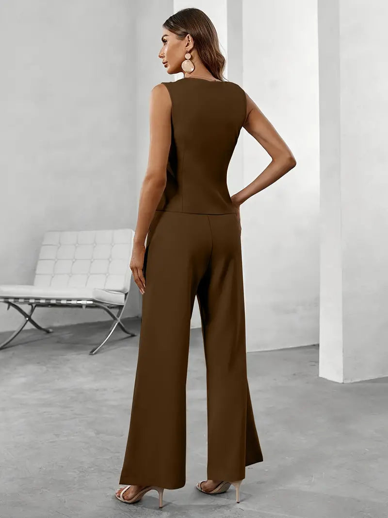Casual chic women's spring fashion: A versatile two-piece vest and pant set, suitable for various occasions.