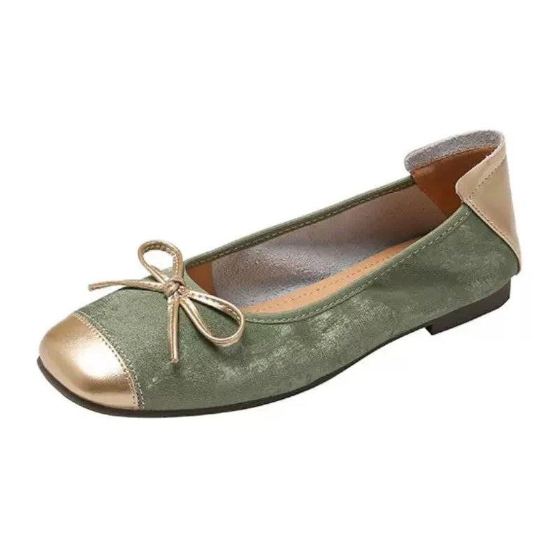 Women's square toe ballet flats with elegant bow detail for all-day comfort.