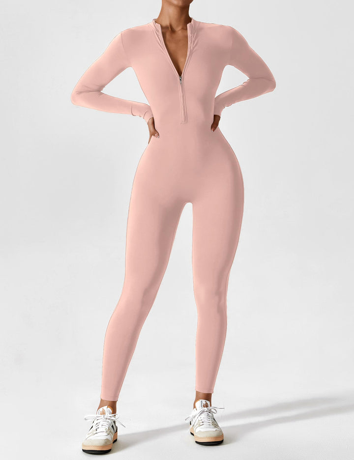 Onepiece women's zip-up jumpsuit, stretchy and comfortable, ideal for casual and fashionable spring outfits