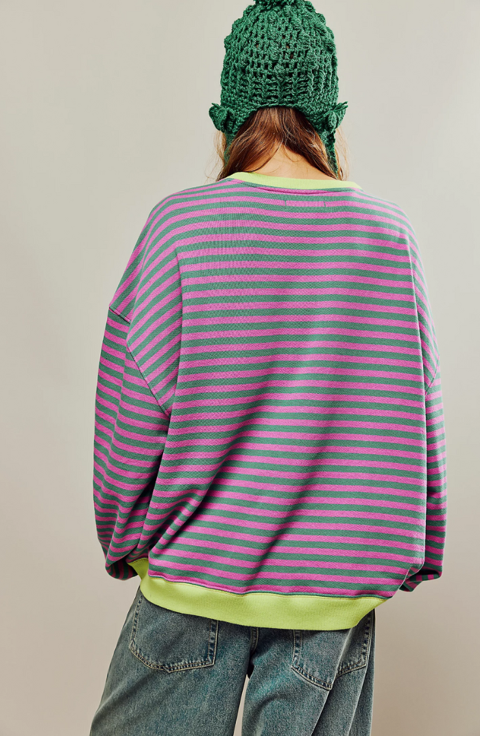 Versatile women's striped crewneck sweater, easy to dress up or down for spring