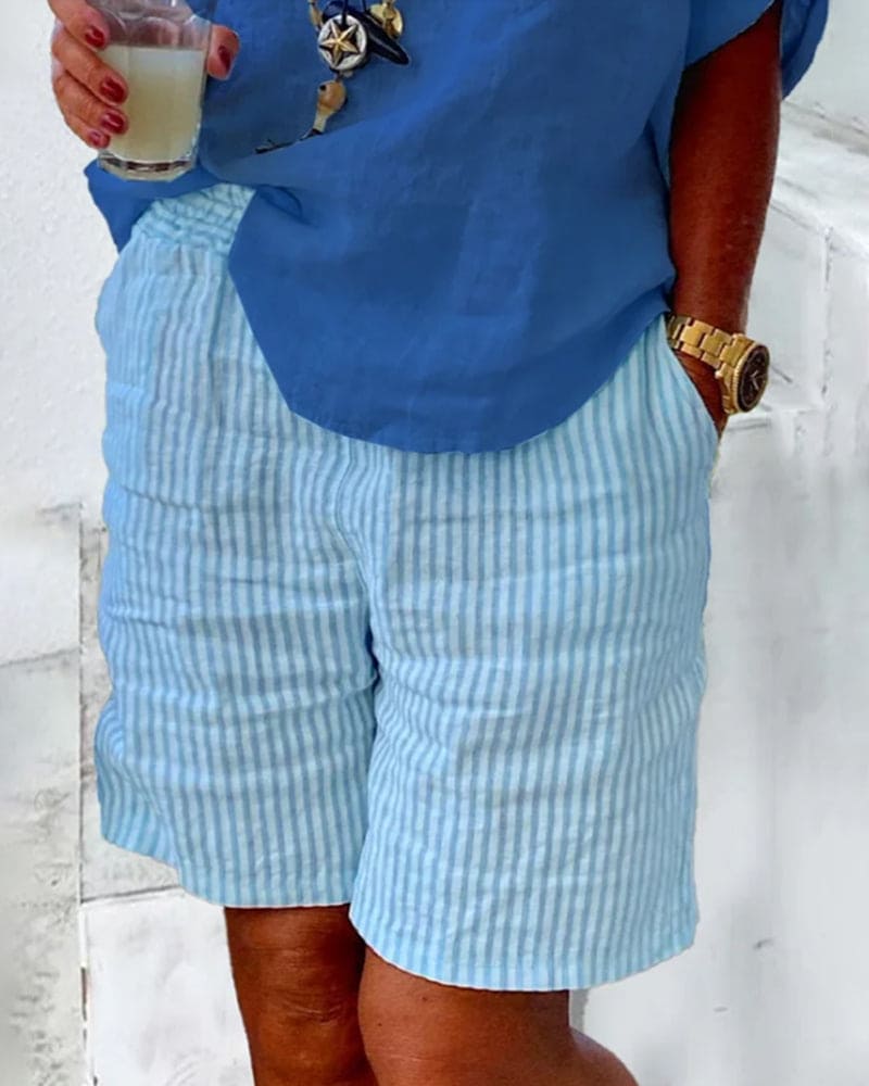Stylish women's striped shorts for summer fashion, ideal beachwear or a comfortable vacation outfit.