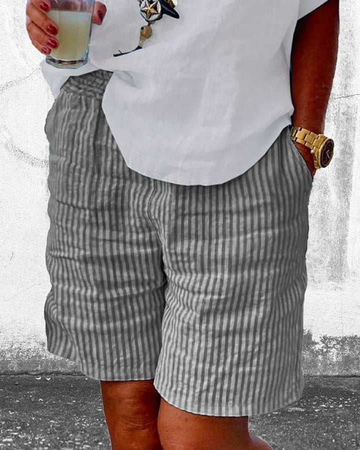 Versatile women's striped mid-rise shorts, perfect for summer casual outings, beach, or vacation.