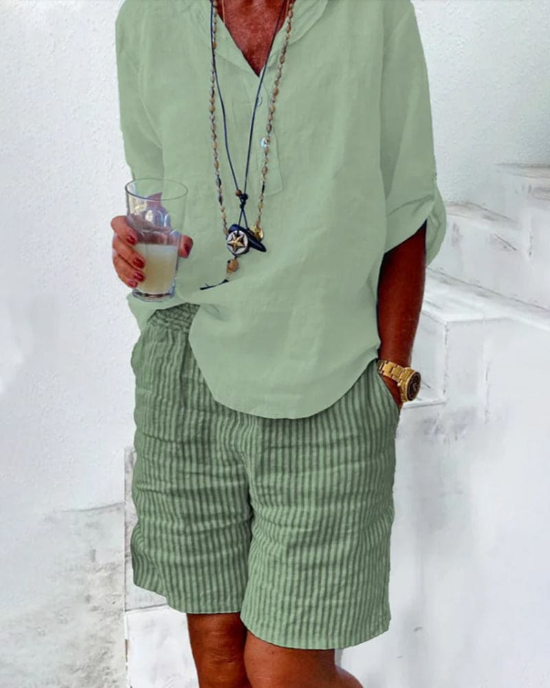 Fashionable women's striped mid-rise shorts, ideal for warm weather, beach days, or casual events.