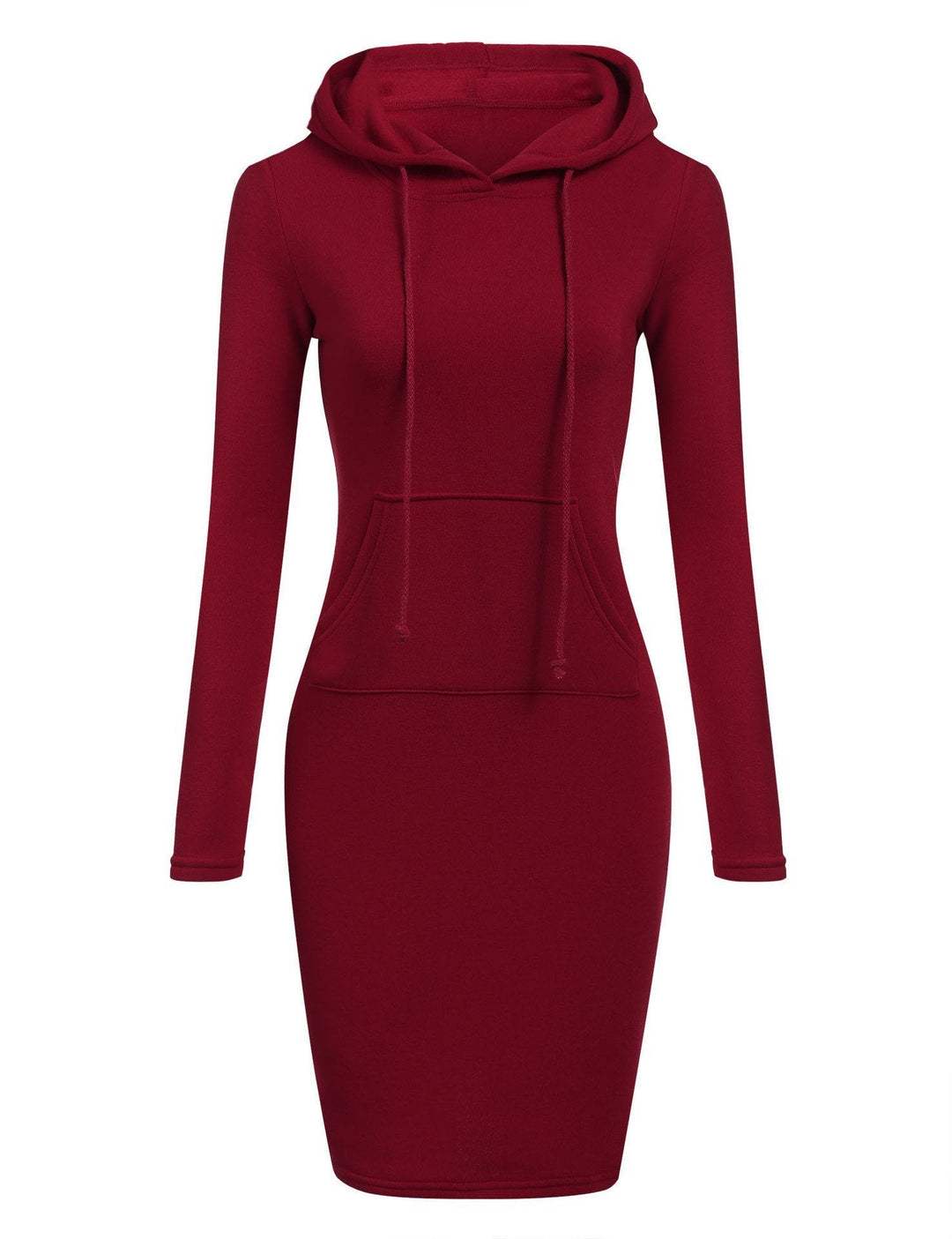 Striped women's hoodie dress, knee-length, featuring a comfortable cotton blend and convenient pockets.