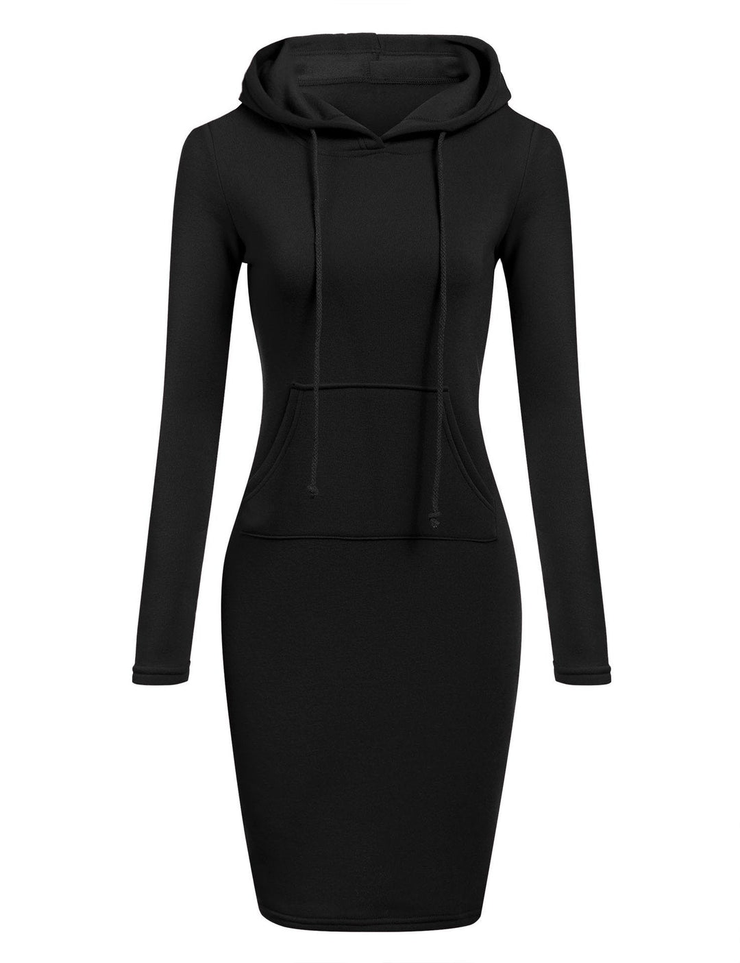Comfortable striped knee-length hoodie dress for women, with a casual pullover design and functional pockets.