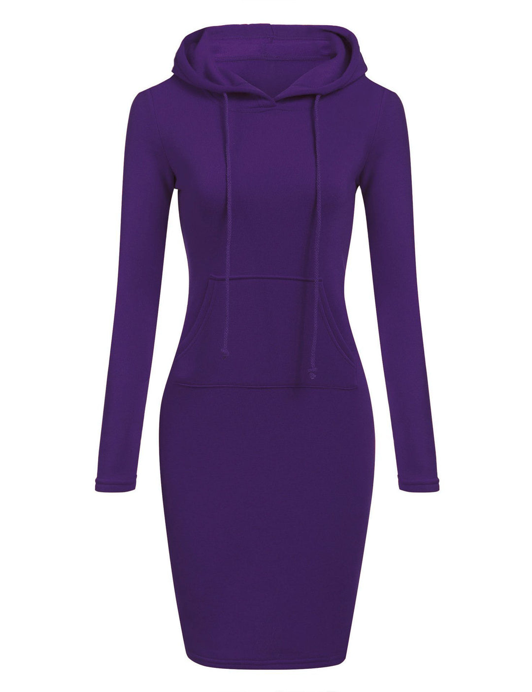 Fashionable striped women's hoodie dress, knee-length, casual and comfortable with front pockets.