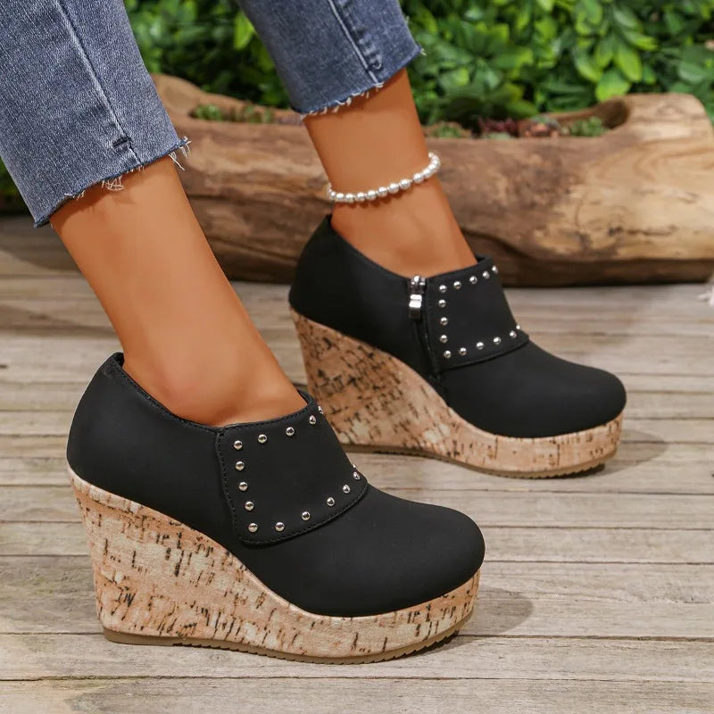 Comfortable Women's Studded Cork Wedge Sandals, designed with an orthopedic insole for support