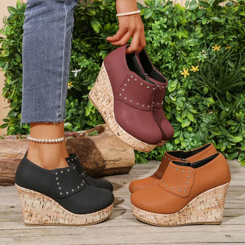 Back view of Women's Cork Wedge Sandals, emphasizing the wedge height and secure ankle strap