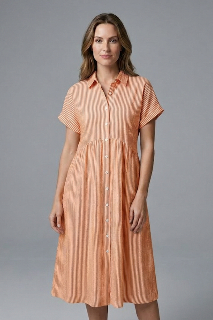 Classic collared button-front midi dress, essential for women's versatile style.