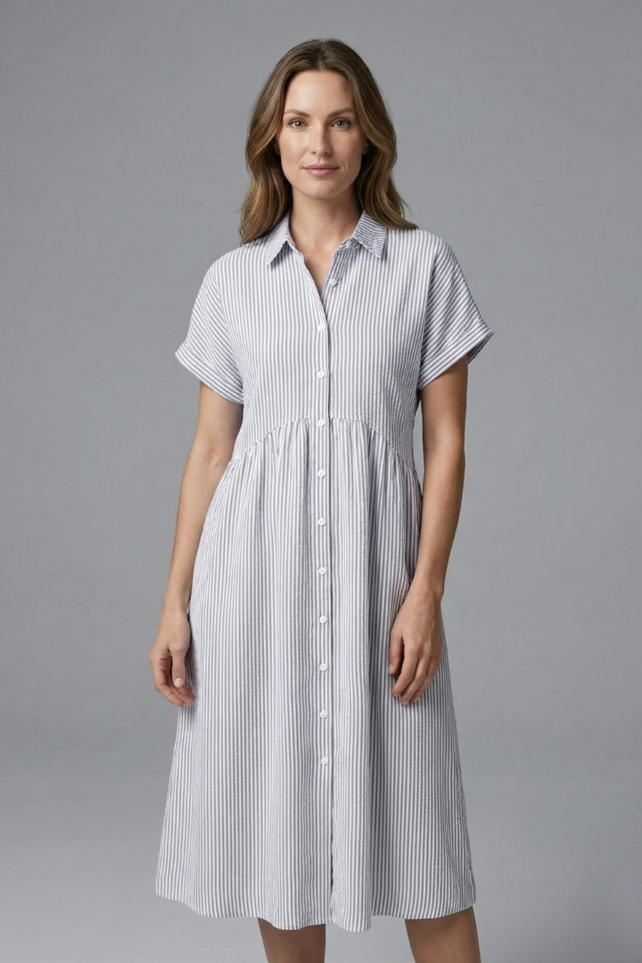 Stylish collared midi dress for women, suitable for work or casual outings.