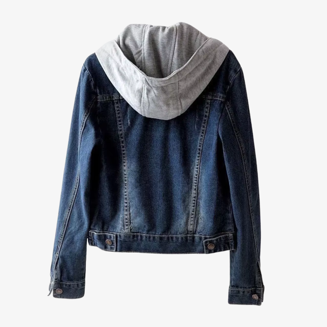 Casual women's cropped hooded jacket in a relaxed fit, modern outerwear for everyday fashion.
