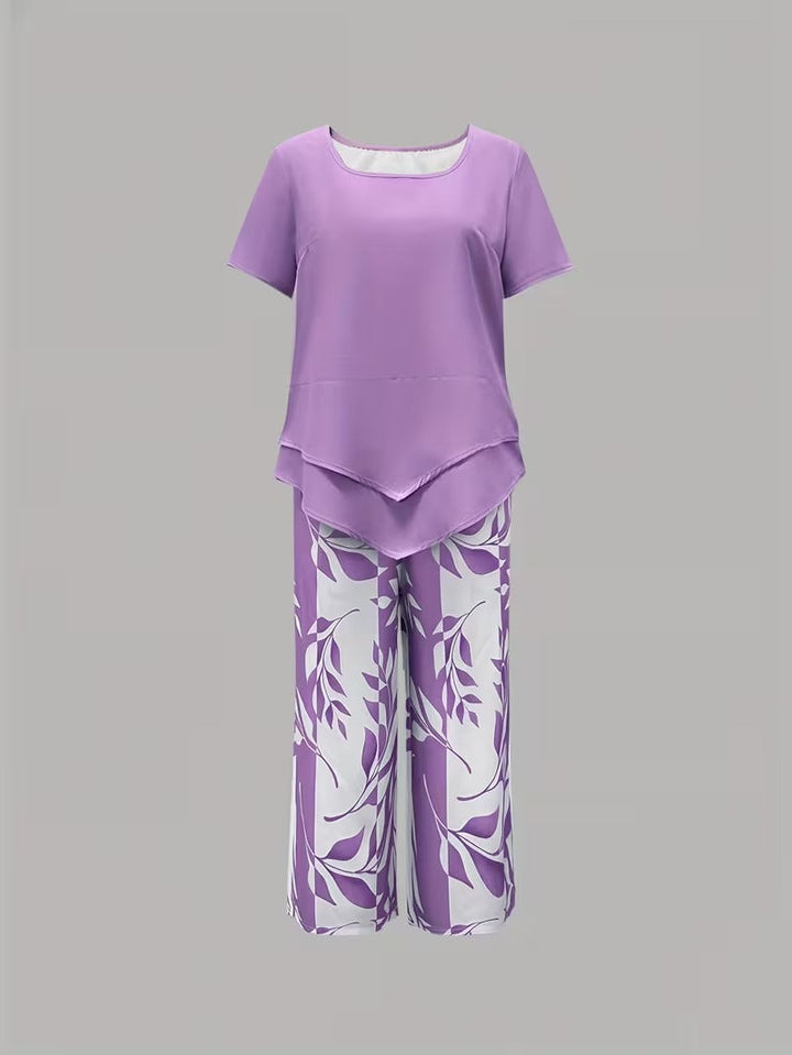 Casual women's leaf print matching set, a trendy and comfortable choice for your summer wardrobe.