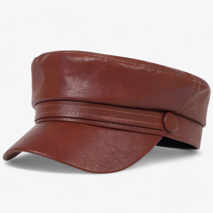 Women's stylish octagonal flat cap in PU leather, a fashionable newsboy hat perfect for urban outfits.