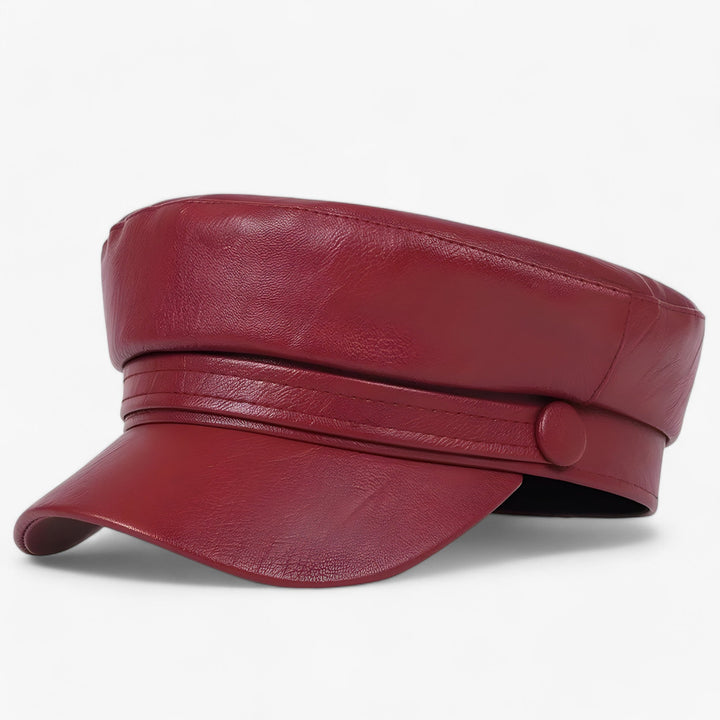 PU leather octagonal flat cap for women, a stylish cabbie hat with a modern, adjustable design.