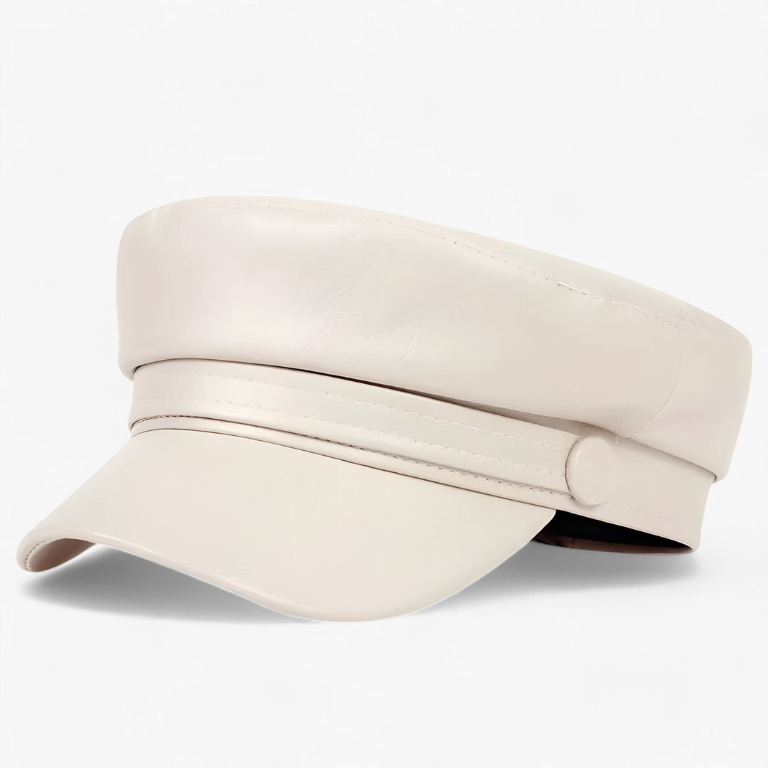 Adjustable women's octagonal flat cap, a stylish PU leather newsboy and cabbie hat fashion accessory.