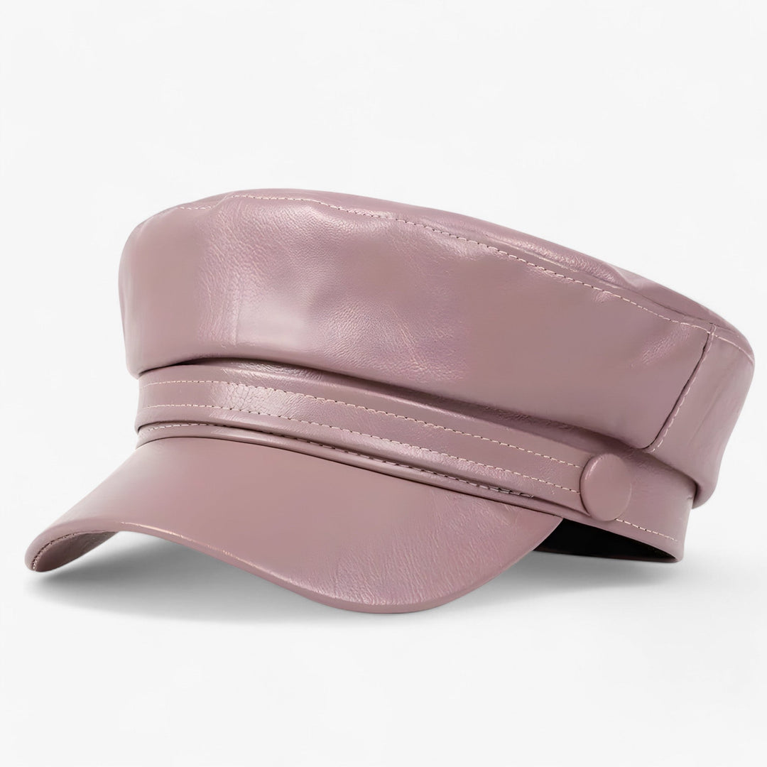 Modern octagonal flat cap for women, a stylish PU leather newsboy hat suitable for an elegant urban look.