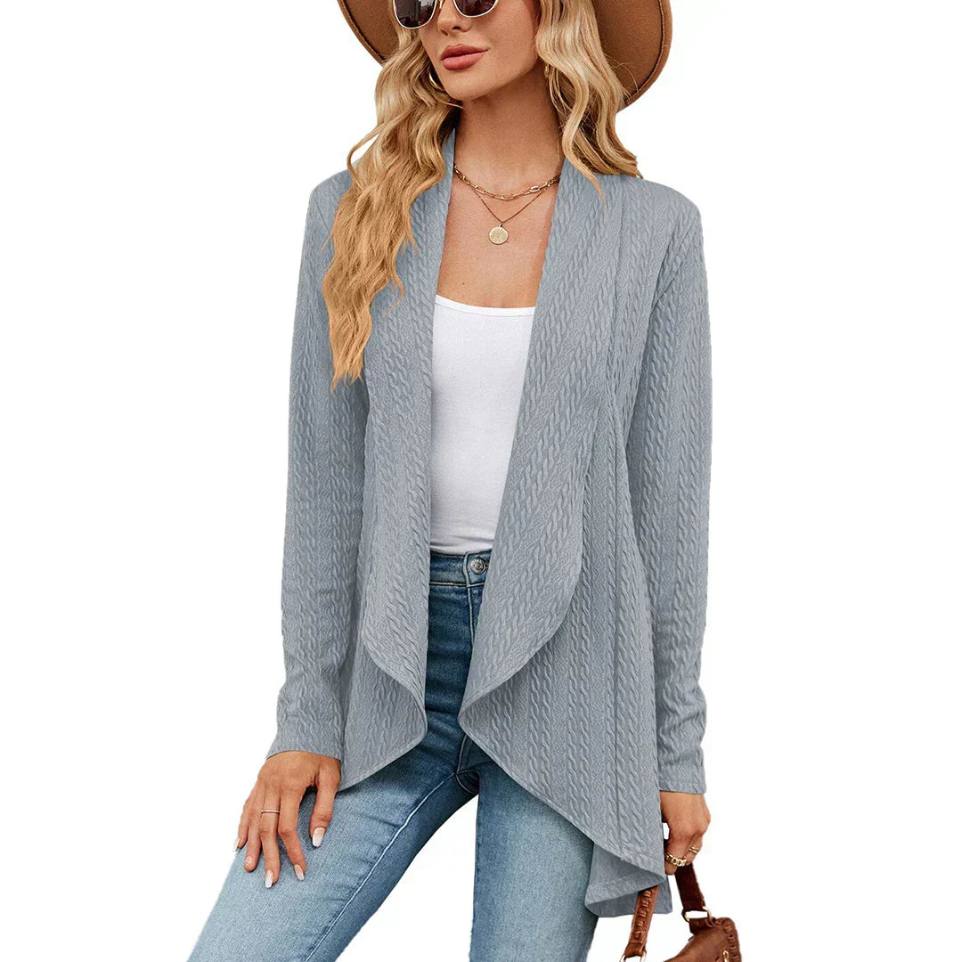 Elegant open front cardigan for women. Long-sleeve knit sweater provides cozy comfort & chic style for fall fashion.