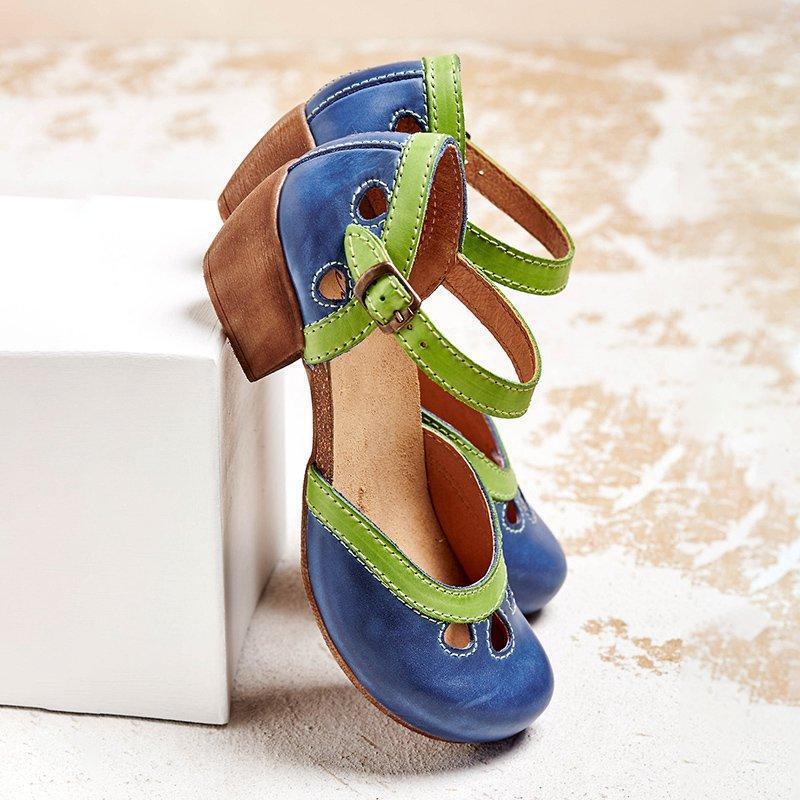 Women's stylish open toe block heel sandals with adjustable ankle strap, perfect for summer footwear.