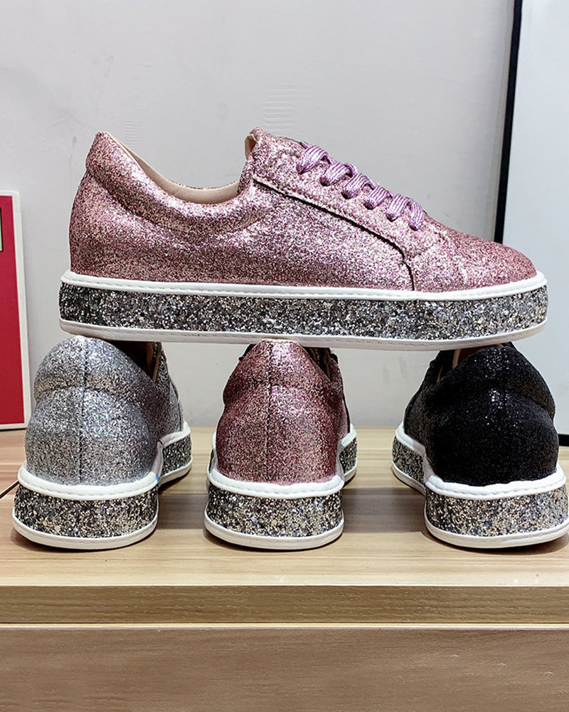 Women's platform glitter sneakers, combining stylish design with all-day comfort for fashion street style.