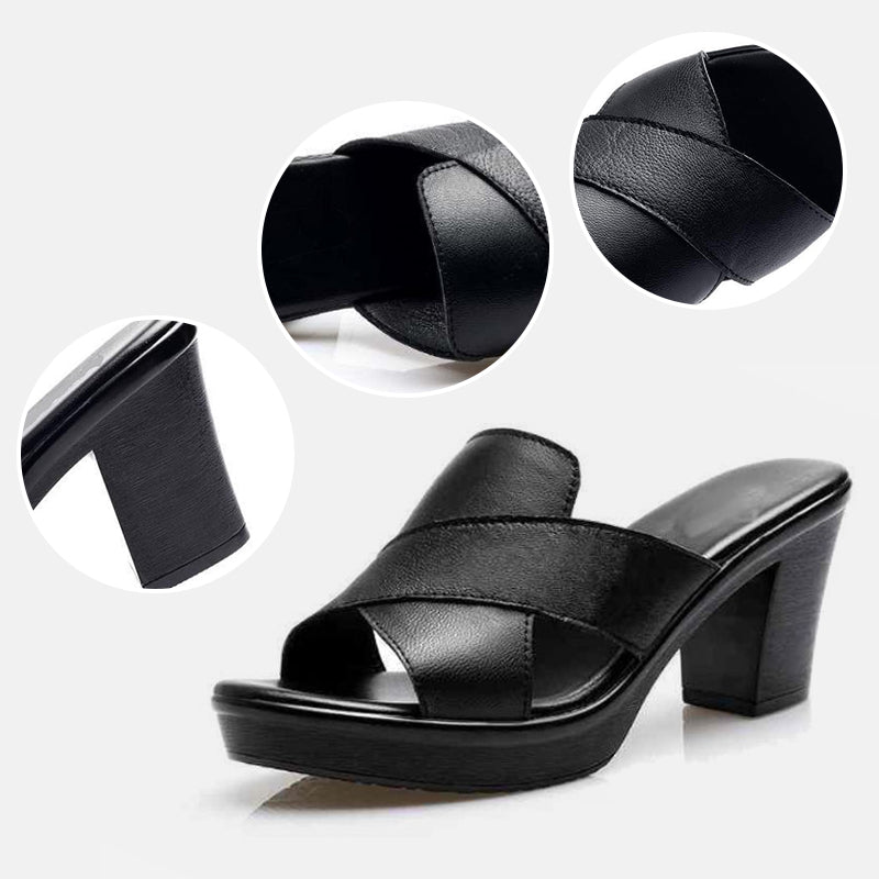 Valeria women's platform sandals with comfortable block heel & slip-on design. Great for vacation style.