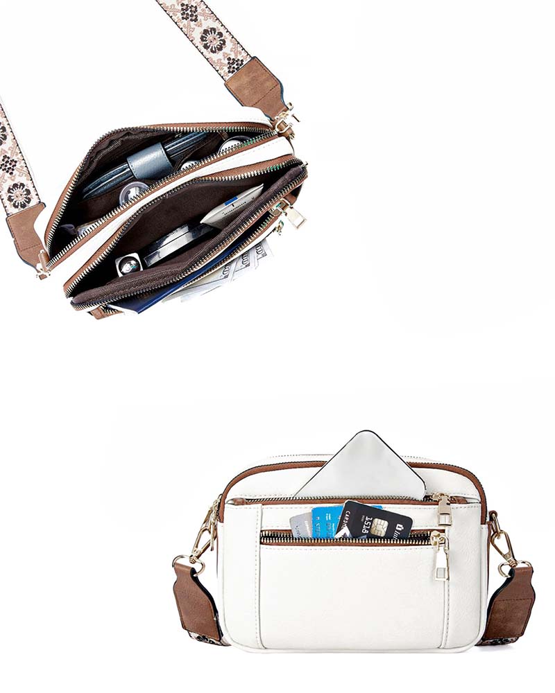 Side view of women's black PU leather crossbody bag, showcasing its slim yet spacious design