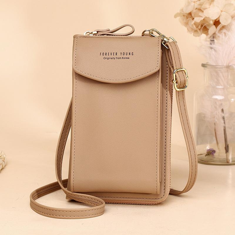 Detail of the secure zipper closure on the women's portable crossbody pouch wallet