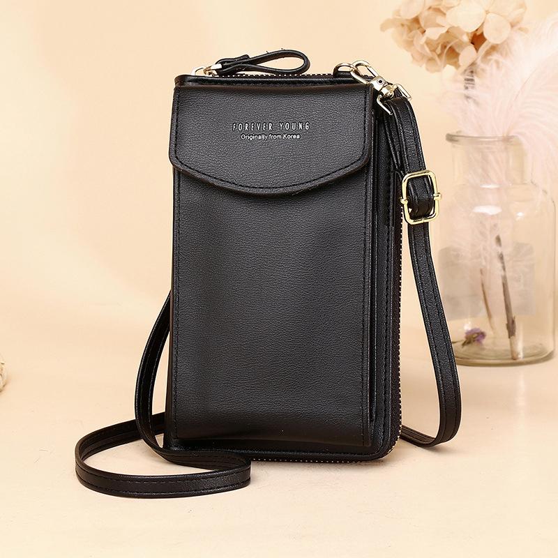 Fashionable women's PU leather pouch with a long adjustable strap for crossbody wear