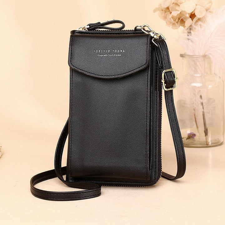 Women's versatile crossbody handbag wallet in a vibrant color, showcasing its compact size
