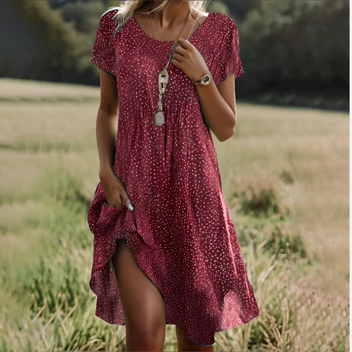 Effortless women's summer midi dress, comfy sleeveless design with a scoop neck and waist tie for casual wear.