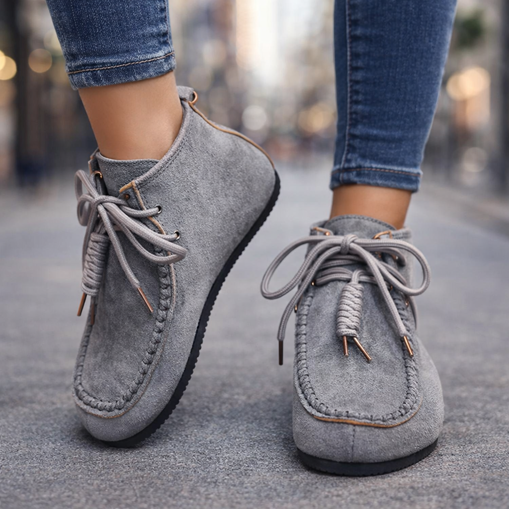 Stylish women's suede lace-up ankle boots with orthopedic comfort features