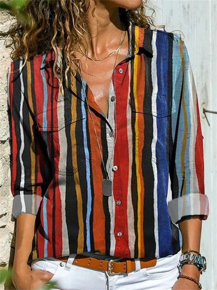 Elegant women's short sleeve summer blouse, versatile for office wear, travel, or a chic casual look.