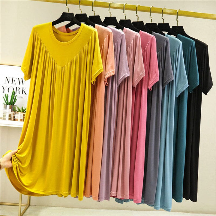 Modal short sleeve loose pajama dress for women, excellent for relaxed wear