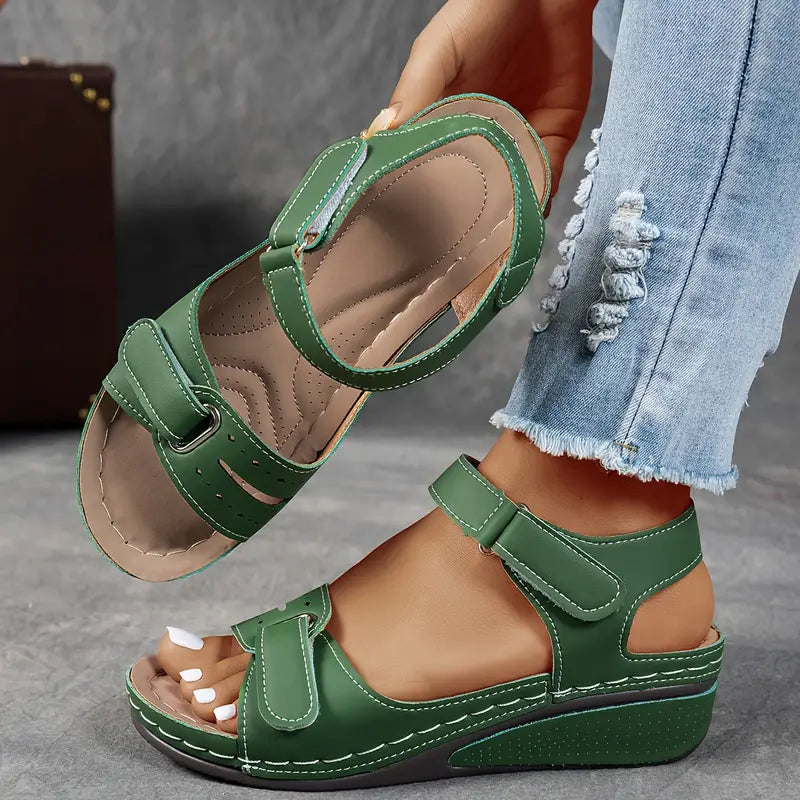 Comfortable women's orthopedic wedge sandals with arch support for foot pain relief & all-day wear.