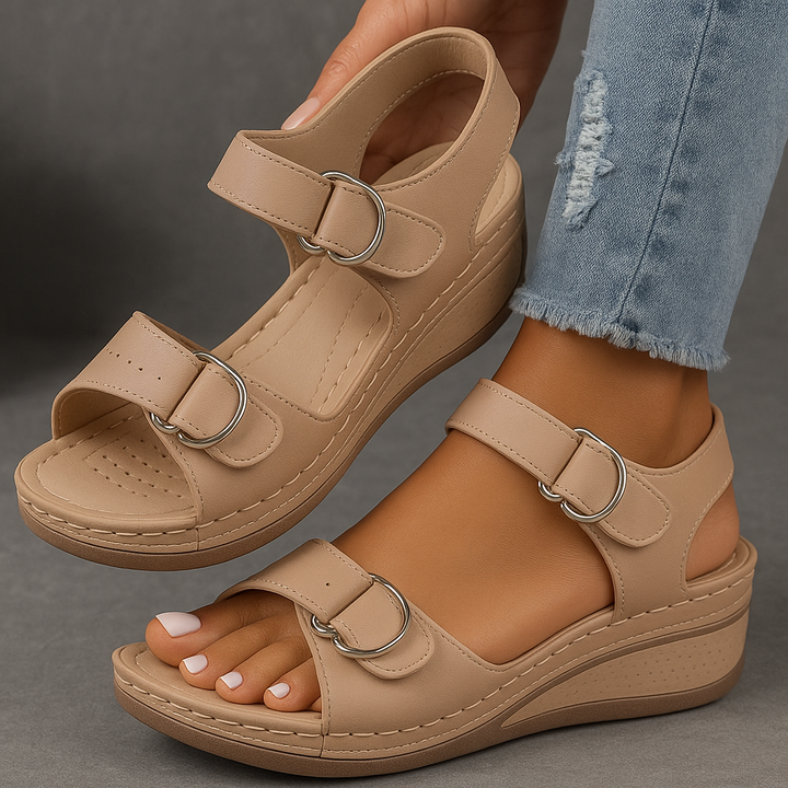 Supportive women's summer wedge sandals designed for foot comfort, stability, and chic style.