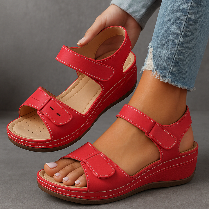 Chic women's wedge sandals with orthopedic features, providing all-day comfort and stylish arch support.