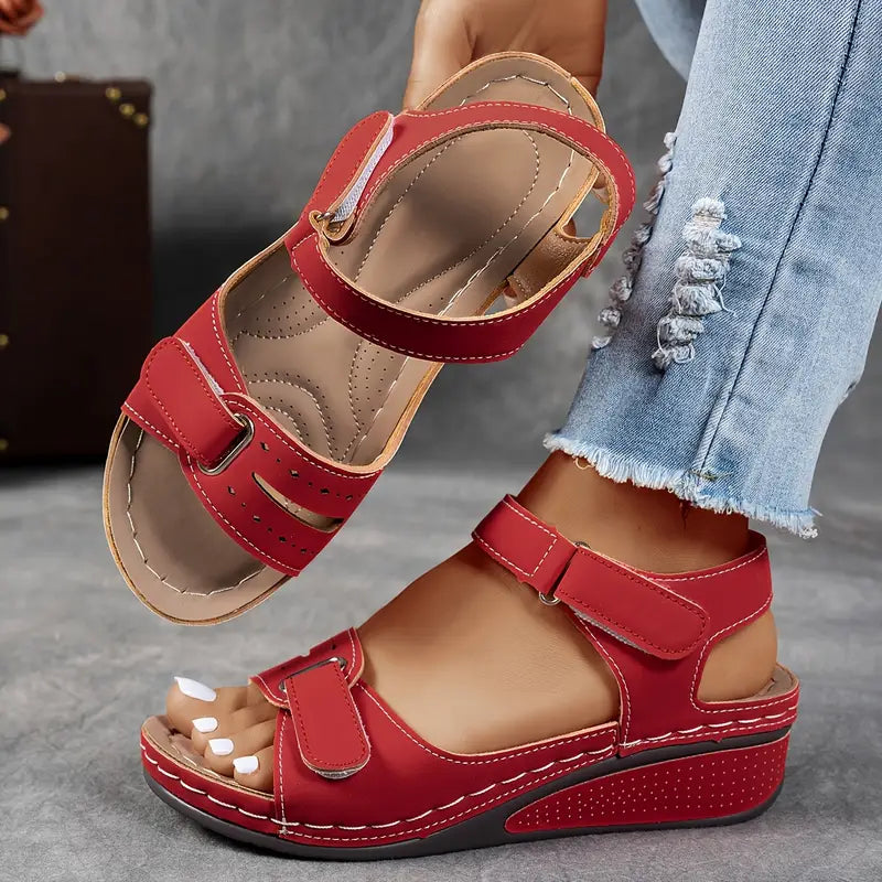 Adjustable women's orthopedic wedge sandals, perfect for casual wear & delivering exceptional foot comfort.