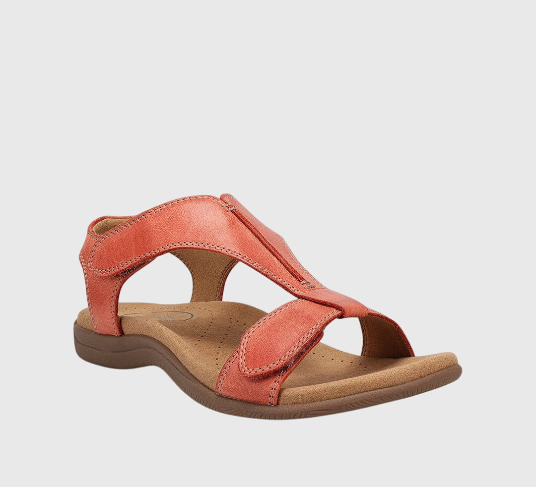Orthopedic women's T-Bar flat sandals, adjustable for comfort and arch support.