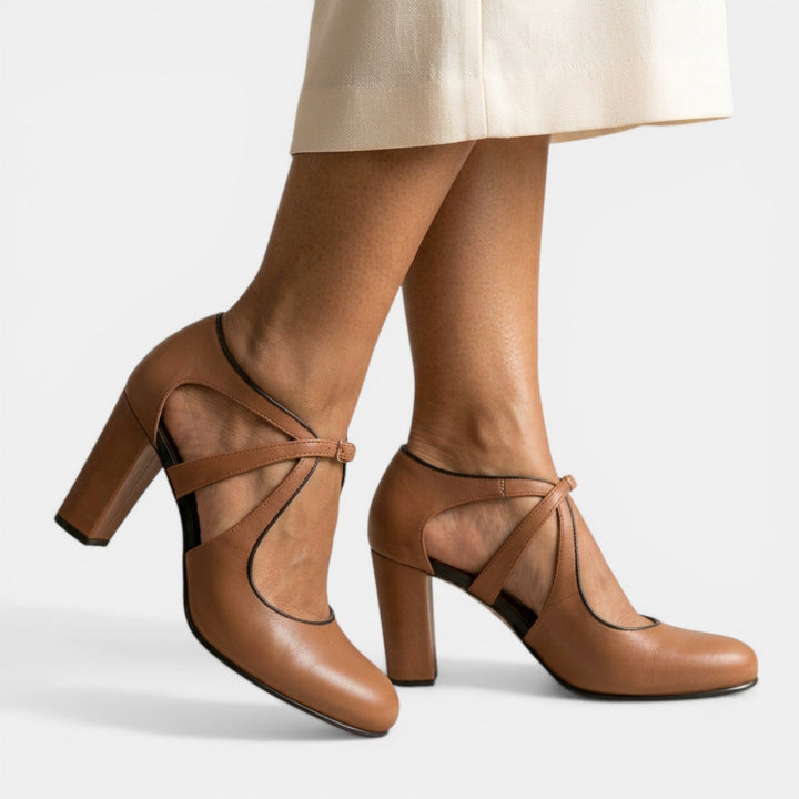 Women's T-Strap High Heel Sandals with round toe & buckle closure for elegant evening wear. Classic style.